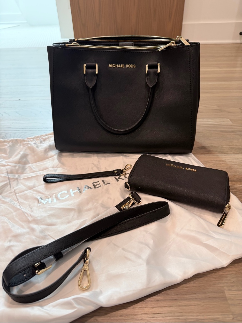 Michael Kors Black Saffiano Leather Satchel with Matching Wallet